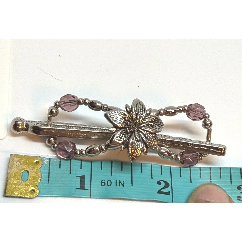 Lilla Rose XS Flexi Hair Clip Silver Tone Purple Beaded Flower Motif Pat